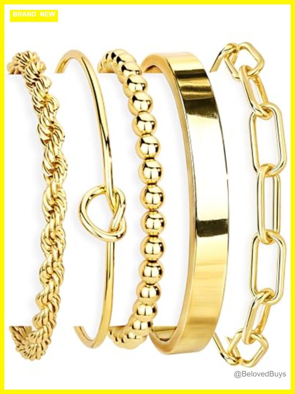 14K Gold Plated Sterling Silver Cuff Bracelet Set Stackable Tie Knot Cuban Rope